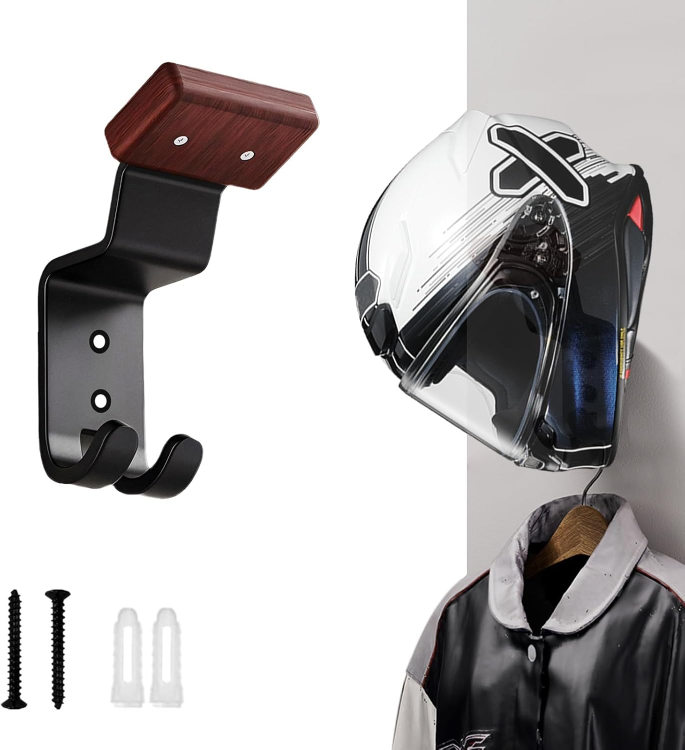 Cycling Gear Wall Mount - オートバイヘルメットホルダー壁掛け、頑丈なヘルメットハンガーラック、バイク、サッカー、スキー用品、ジャケット用のキーフック付き
