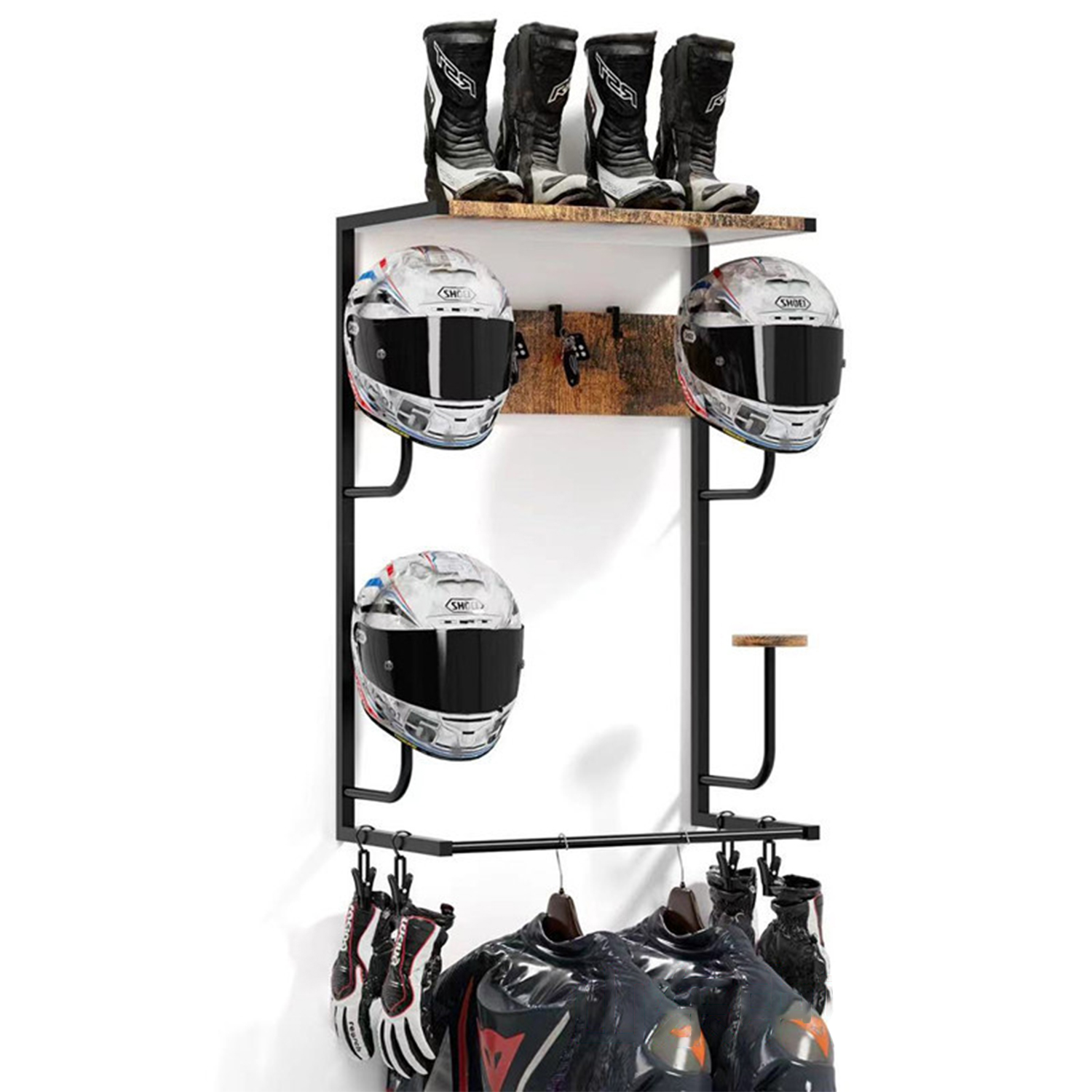 オートバイヘルメットホルダー、4つのグローブチップとフック付 - Cycling Gear Wall Mount のレビューと価格