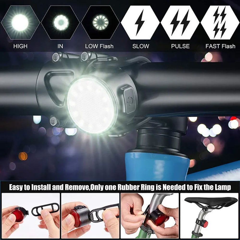 USB充電式防水LED自転車ライトセット、超高輝度フロントヘ - Bike Tail Light のレビューと価格
