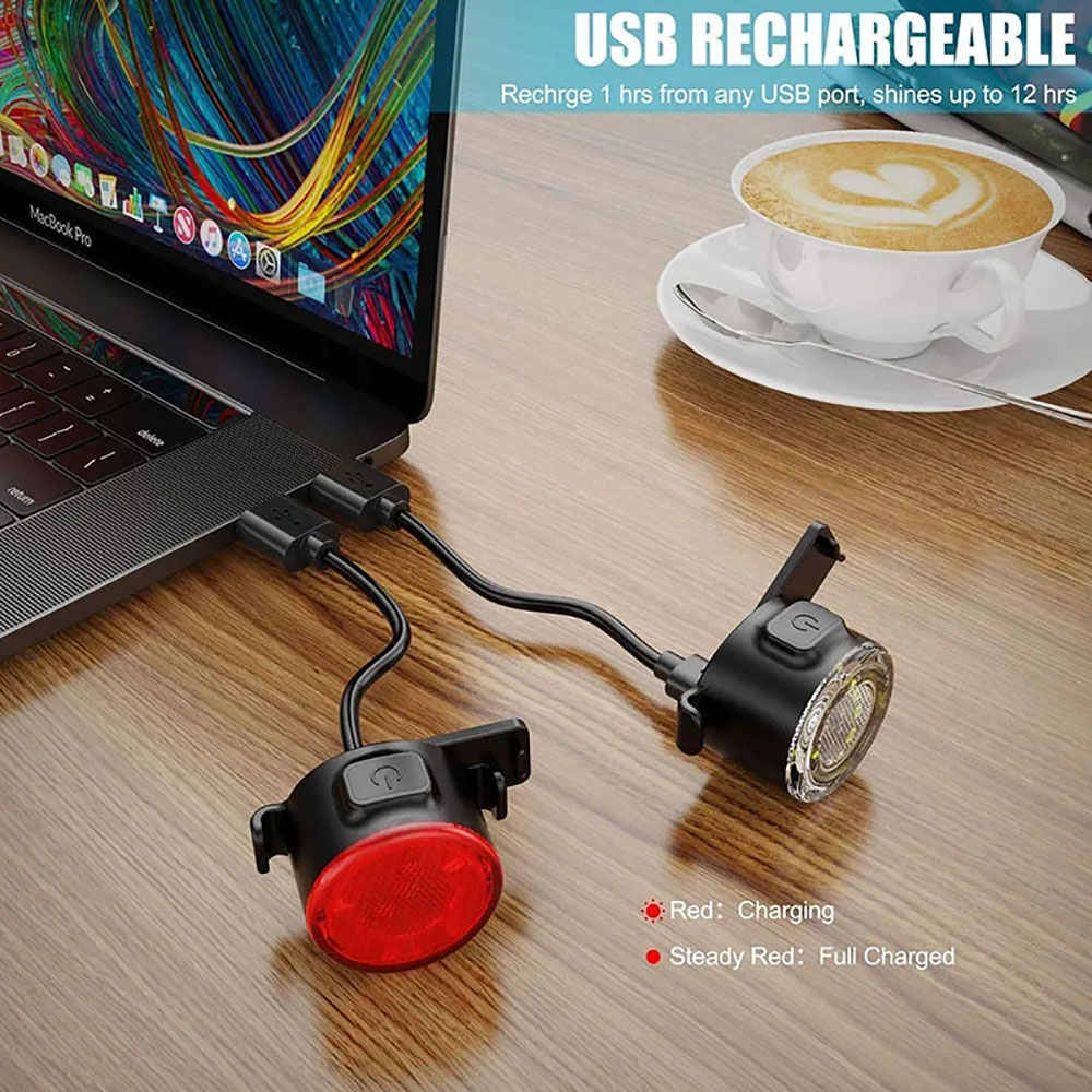 USB充電式防水LED自転車ライトセット、超高輝度フロントヘ - Bike Tail Light のレビューと価格